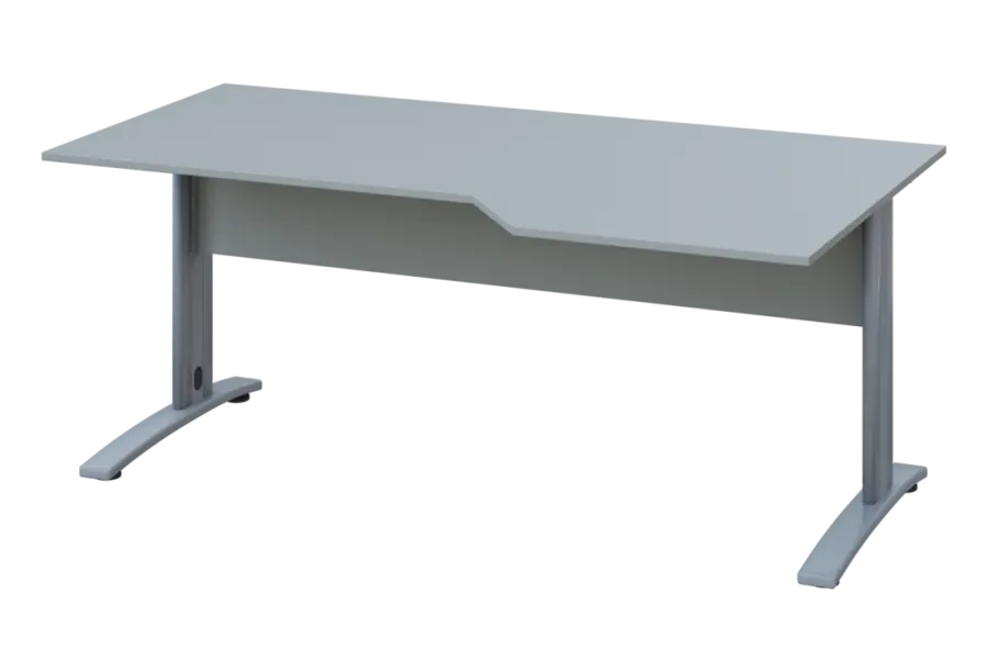 EZK 28 - 186 stůl kancelářský, rohový, pravý, kovová podnož stříbrná, deska 25 mm, široký 1800 mm, šedá